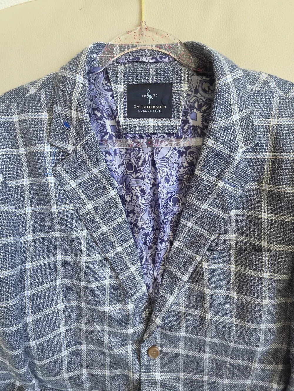 TailorByrd Blue Plaid Lightweight Blazer Sport Coat Paisley Lining 46R